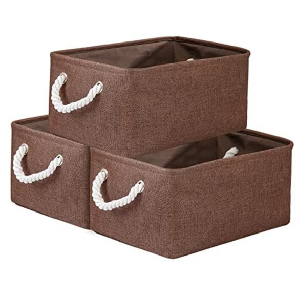 3 Pack Fabric Storage Bin Shelf Basket Closet Brown